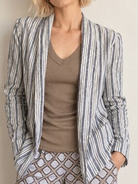Sanctuary Anthropologie Linen blend White Stripe Cardigan Lightweight Blazer Sml